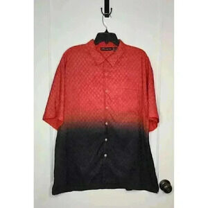 Y2K Size Large No Boundaries Red Black Fade Textured Button Up Shirt